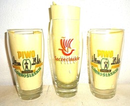 3 Piwo Górnośląskie Zakłady Piwowarsko &amp; Szczecińskie Poland Beer Glasses - $19.95