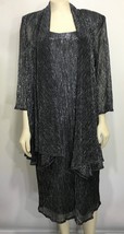 R &amp; M Richards 14W Silver Black Metallic Sleeveless 2 Pc Dress Set NEW Plus Size - £45.29 GBP