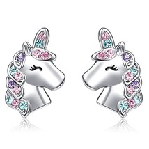 New Cute Unicorn Stud Earrings for Little Girl Kids Crystal Cat Butterfly Rainbo - £9.10 GBP