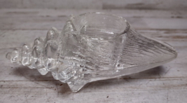 Vintage Biedermann Sea Shell Conch Clear Glass Candle Holder Votive 5 1/4&quot; - £4.59 GBP