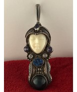 Sajen Beautiful Serene Goddess Face Sterling Carved Gemstone Pendant Vin... - £144.30 GBP