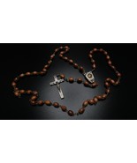 VINTAGE RELIGIOUS olive wood Relic ROSARY cross necklace river jordan Je... - £30.13 GBP