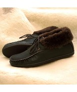 Mens Made In USA 2-Eyelet Rubber Sole Sheepskin Slippers - Free Shipping - $159.00