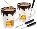 Set Of 2 Fondue Mugs With Forks, Ceramic Personal Chocolate Melting Cup ... - £31.62 GBP