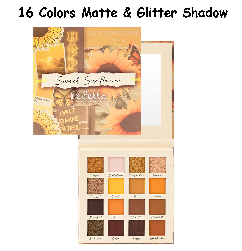 BeBella Sweet Sunflower 16 Color Nude Neutral Matte &amp; Glitter Eyeshadow ... - $11.82
