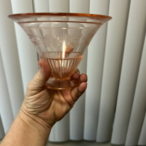 Vtg Pink Depression Glass Etched Footed Pedestal Compote Dish - €7,78 EUR