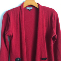 Neiman Marcus Cashmere Cardigan XS Red Sweater Long Sleeve Open Leather ... - £32.58 GBP