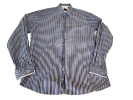 Hugo Boss Mens Shirt Size Medium Long Sleeve Striped Blue Button Down - £15.65 GBP