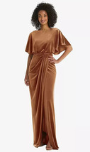 Open-Back Velvet Maxi Dress with Draped Wrap Skirt....Golden Almond...Size 8 - £57.61 GBP