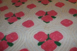 Vintage Beautiful White Hearts Chenille Bedspread Pink Floral Centers - £336.20 GBP