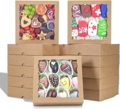 50pcs 8x8x2 Inches Brown Bakery Boxes with Window Cookies Boxes Chocolat... - £41.40 GBP