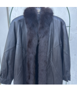 Luxurious Genuine Leather Designer Greg Bell Tuxedo Style Coat Fox Fur L... - $221.87 CAD