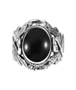 Beautiful Couple Swan Oval Black Onyx .925 Silver Ring-7 - £22.08 GBP