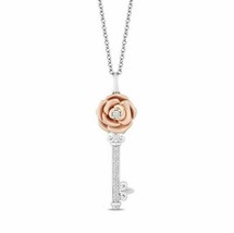 14K Two Tone Gold Over 0.22Ct Simulated Diamond Belle Rose Top Key Shape Pendant - £71.71 GBP