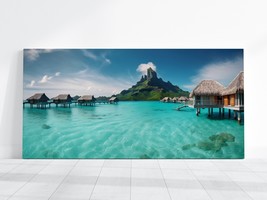 Bora Bora Landscape Tropical Island Print with Blue Sky Wall Art Beaches Decor - £21.14 GBP+