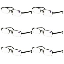 6 Pairs Mens Half Frame Rectangular Reading Glasses Classic Lightweight Readers - £11.73 GBP
