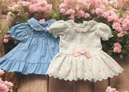 Lot of 2 Vintage 12 Months Baby Girl Collared Dresses Spring Summer blue... - $44.55