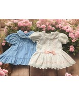 Lot of 2 Vintage 12 Months Baby Girl Collared Dresses Spring Summer blue... - $44.55
