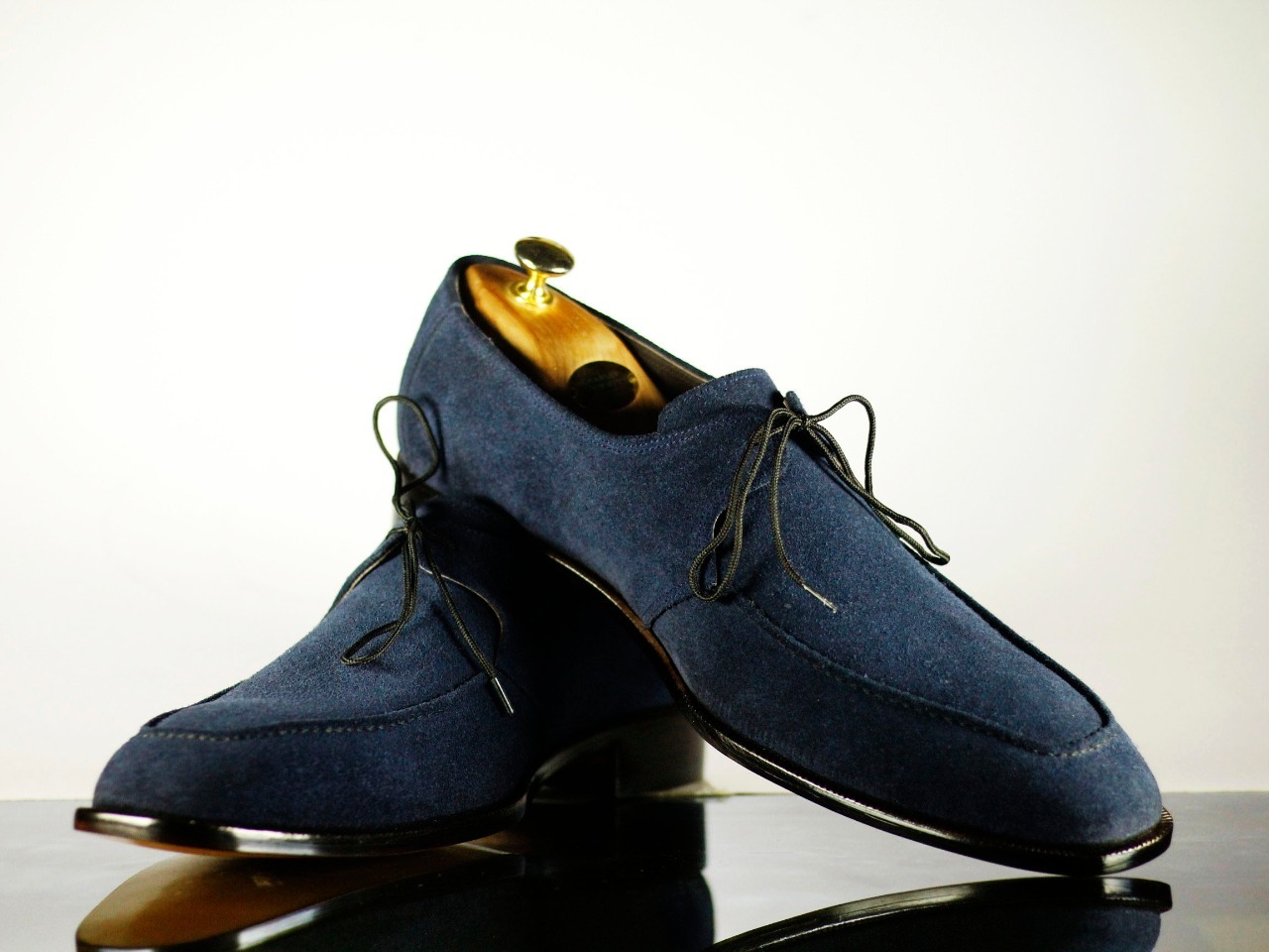 Handmade Men Navy Blue Suede Derby Lace Up Dress Shoes, Men Designer Luxury Shoe
