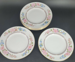 Royal Worcester Mikado Salad Plates 8&quot;  6 Pcs England Pink Blue Flowers on White - £40.66 GBP