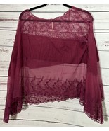 Free People Boho Lacey Embroidered Flower Sheer Combo Top Shirt Red Size S - $530.22 MXN