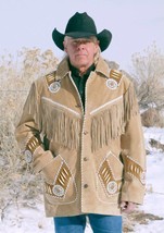 Hombres Vendimia el Cowboy Coñac Cuero de Gamuza Capa Flecos y Rosario C... - $140.99