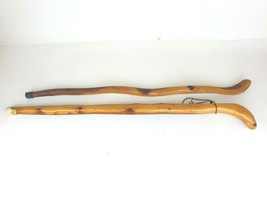 2 Hand Carved Natural Twisted Wood Polished Walking Sticks Cane Hiking O... - $74.24