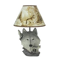 Zeckos Gray Wolf Bust Table Lamp with Nature Print Shade - £71.97 GBP