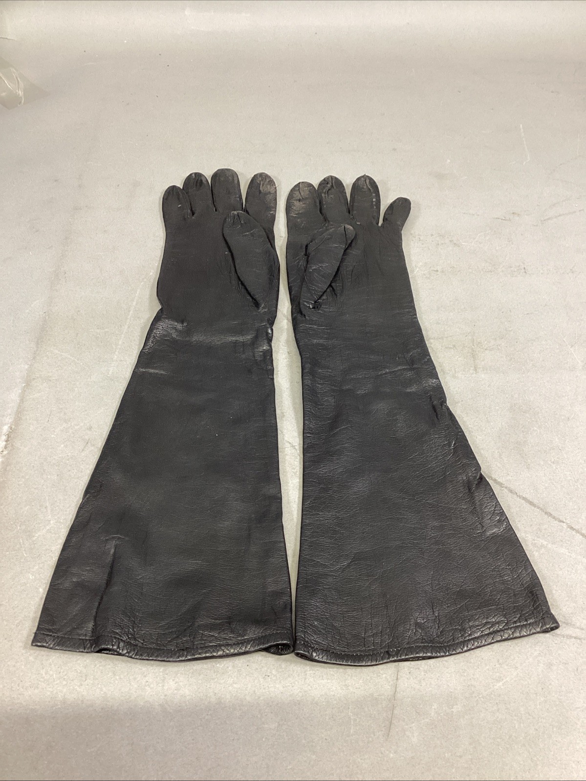 Lord &amp; Taylor Vintage Silk Lined Long Black Leather Gloves - Made In France - $14.84