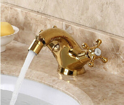 Double handles bathroom bidet faucet mixer tap Single hole Gold colour - $124.73
