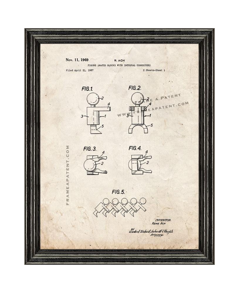 Figure Shaped Blocks With Connectors Patent Print Old Look with Black Wood Frame - £19.73 GBP - £86.96 GBP
