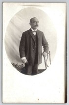 RPPC Older Man Side Eye Look With  Waxed Mustache Bow Tie Barcelona Postcard M25 - £7.15 GBP