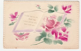 Vintage Postcard Birthday Open Book Pink Flowers Embossed 1910 - £5.44 GBP