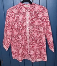 New Womens Orvis Red Pink Floral Button Down Shirt 16 Funky Flowers Hippie - $29.70