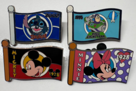 Lot of 4 Disney FLAG Pins Mickey Minnie Buzz Lightyear Stitch - $24.74