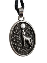 Howling Wolf Necklace Moon Pendant Triquetra Fenris Protection Oval Bead Corded - £7.12 GBP