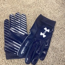 UNDER ARMOUR SPOTLIGHT RECEIVER FOOTBALL GLOVES SKILL NAVY AND WHITE XXL - $19.99