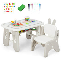 Kids Table and Chair Set with Flip-Top Bookshelf-Gray - Color: Gray - $192.94