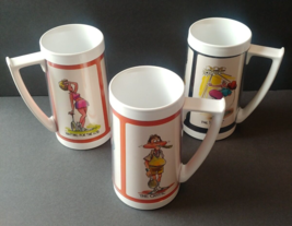 Vintage 1976 Dart Thermo-Serv Insulated Mugs Tennis Bowling Made In USA Lot Of 3 - £18.61 GBP
