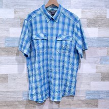 ExOfficio Crinkled Short Sleeve Ventilated Hiking Shirt Blue Plaid Mens XL - $34.64