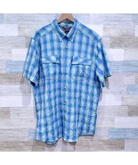 ExOfficio Crinkled Short Sleeve Ventilated Hiking Shirt Blue Plaid Mens XL - £27.75 GBP