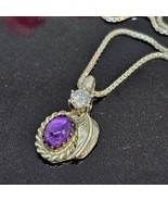 BB 925 Sterling Silver - Amethyst &amp; Cubic Zirconia Pendant Chain Chain N... - $59.95