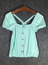 No Boundaries Cute Summer Blouse XS Teal Womens Extra Small Stretch Soft Shirt - £7.75 GBP