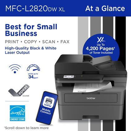 MFCL2820DWXL Brother Wireless MFC-L2820DW XL  All-in-One Printer Copy, Scan Fax