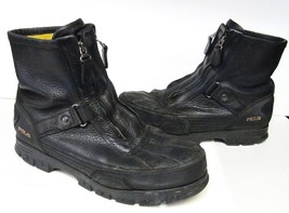 POLO RALPH LAUREN Distressed Leather Boots Black Dual Zippers 10 D-10.5 D - £69.47 GBP
