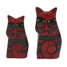Set of 3 Hand Painted Wood Red Hand Painted Cats Figurines Laurel Burch ... - £9.25 GBP