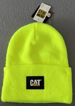 CAT Knit Cuffed Beanie Bright Yellow Acrylic Watch Hat Winter Cap Pull O... - £10.03 GBP