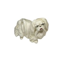 Vinage Hand Painted Mean Face Pekinese Dog White Figurine Sculpture Statue - £22.03 GBP