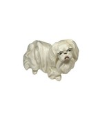 Vinage Hand Painted Mean Face Pekinese Dog White Figurine Sculpture Statue - £22.04 GBP