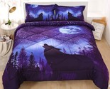 Wolf Comforter Set Queen Size, 3 Piece Vivid Blue Night Sky Howling Wolf... - £72.75 GBP